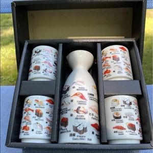 Japanese Diaso 5 Piece Saki Set With Sushi Design